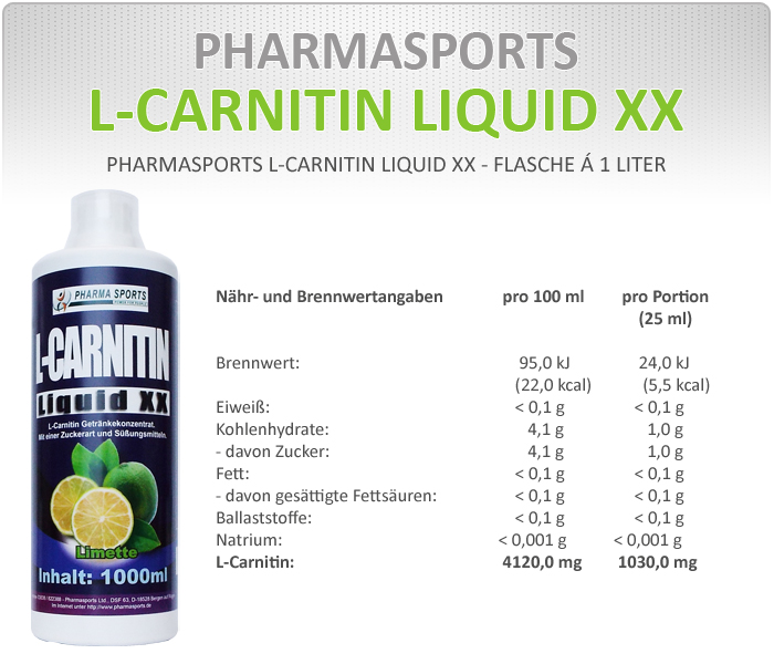 N&auml;hr- und Brennwerte zum Pharmasports L-Carnitin Liquid XX