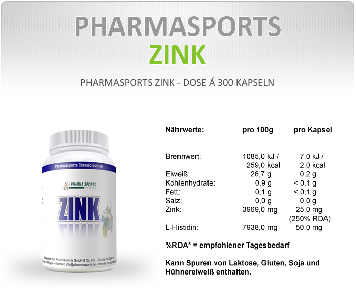 N&auml;hr- und Brennwerte Pharmasports Zink