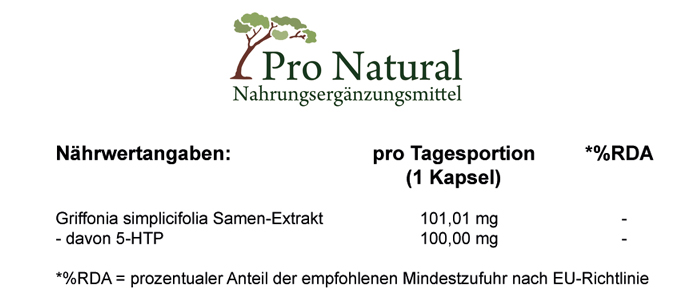 N&auml;hrwertangaben Pro Natural 5-HTP