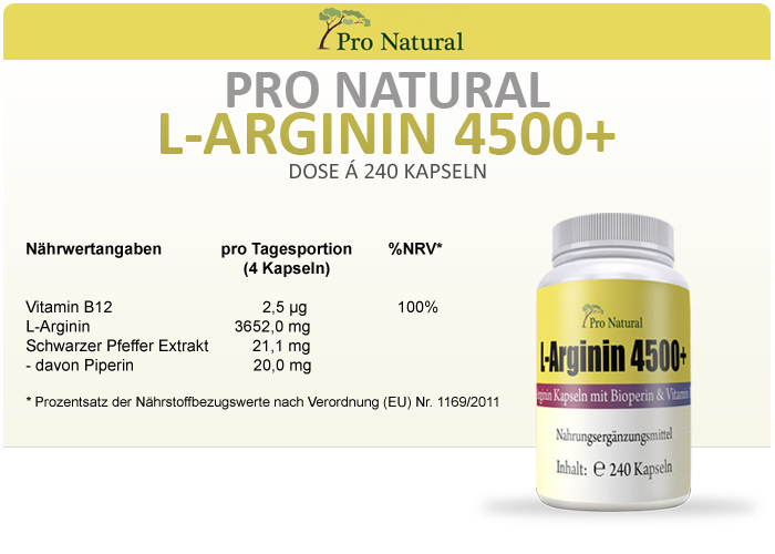 Pro Natural L-Arginin 4500+ N&auml;hrwertangaben