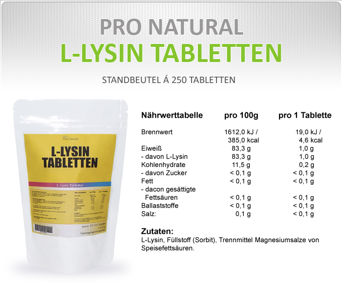 Pro Natural L-Lysin N&auml;hr- und Brennwerte