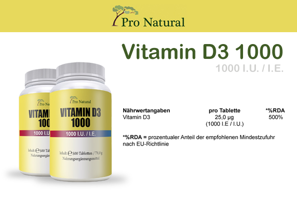 Pro Natural Vitamin D3 1000 - Dose &aacute; 500 Tabletten 