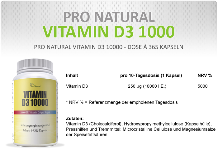Pro Natural Vitamin D3 10000 - N&auml;hr- und Brennwertangaben