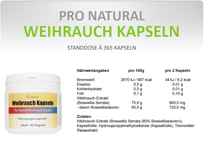 N&auml;hr- und Brennwerte zu Pro Natural Weihrauch Kapseln 