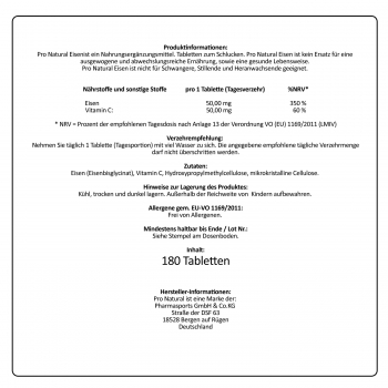 Pro Natural Eisen – 180 Tabletten